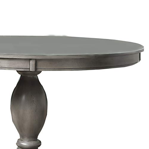 Benjara Transitional Style Round Dining Table with Pedestal Base, Gray