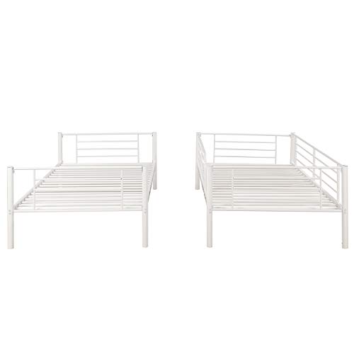 Twin Over Twin Metal Bunk Beds, Rockjame Space Saving Design Sleeping Bedroom Bunk Bed with Ladder and Safety Rail for Boys, Girls, Kids, Young Teens and Adults (White)