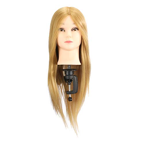 Kaleurrier Female Mannequin Head with 22 inches Human Hair Blonde Dummy Head Practice Doll Head Cosmetology and Hairdressing Hair Styling Training Head Model Manikin With Free Table Clamp (Color:Gold) - Thumbnail 6