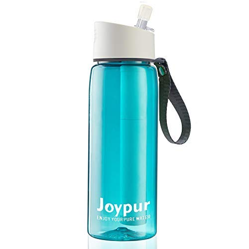 joypur Filtered Water Bottle - Portable Water Purifier Bottle for Tap Water, 4-Stage Integrated Filter Water Bottle with Straw for Travel, Camping, Hiking, Backpacking, Teal
