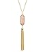 14K Gold Tone Long Pink Necklaces for Woman Faux Druzy Pendant Necklaces Tassel Fringe Jewelry Gift for Her
