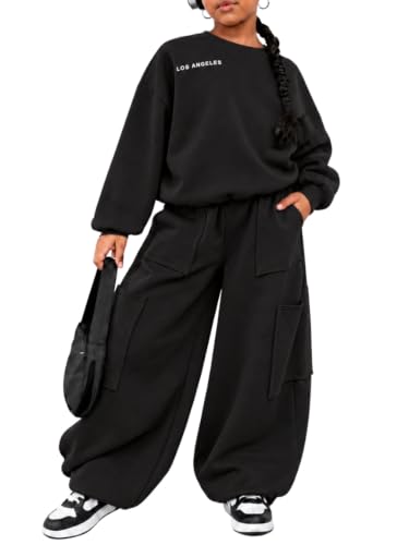 Thmrdk Tween Girls Casual Outfit Oversized Pullover Hooded Sweatshirt & Drawstring Waist Loose Sweatpants Set 9-10Y at Amazon