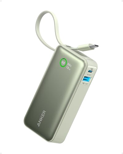 Anker Nano Powerbank, 10.000mAh Powerbank mit integriertem USB-C Kabel, PD 30W Höchstleistung mit 1xUSB-C, 1xUSB-A, Für iPhone 17/16/15/14, MacBook, G