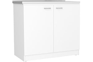 TUHOME FURNITURE TuHome White Modern Engineered Wood Napoles Utility Sink with Cabinet