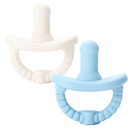 NatureBond Newborn Baby Pacifiers Teether (2 Packs) + Pacifier Case | Pacifier 0-6 Months | Blue & White | BPA-Free Food Grade Silicone Soothie