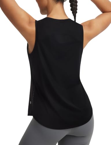baleaf Workout Tank Tops for Women Cooling Shirts Quick Dry Loose Fit Running Sleeveless Athletic Tops Lightweight Gym Tennis Black M at Amazon