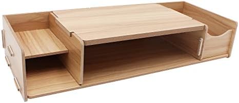ANIKI TOYS Wooden Monitor Stand, Computer Laptop Riser for Office Home Tidy, Storage Organizer (Lattice, Walnut)
