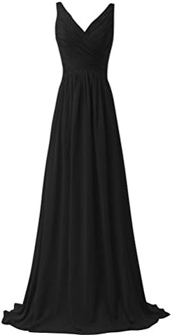 KARMA PROM Women's Chiffon V-neck Sleeveless Prom Dress Simple Bridesmaid Dress