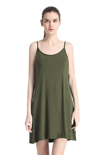 Cherislpy Women Nightgowns Spaghetti Strap Solid Nighties Sleeveless Sleepwear Dress (Green,L) - Thumbnail 2