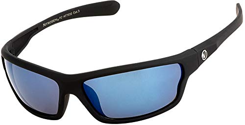 Nitrogen Men's Rectangular Sports Wrap 65mm Polarized Sunglasses (Black Matte Rubberized, Sea Blue Mirror)