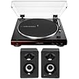Audio-Technica AT-LP60X Fully Automatic Belt-Drive Stereo Turntable (Brown) Bundle with Bluetooth Studio Monitors - Pair (2 Items)