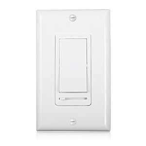 Maxxima LED Slide Dimmer Rocker Switch – 3-Way/Single Pole Compatible, Decorative Electrical Light Switch, 600 Watt Max, LED Compatible for Indoor Home Use, Wall Plate Cover Included – White