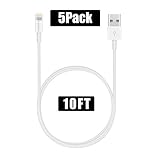 FEEL2NICE iPhone Charger 10 ft, Long Lightning Cable Wire 5pack Extra Charging Cord for Apple iPhone XR/X/8/8 Plus/7/7 Plus/6/6s/Plus/SE/5c/5s/5 iPad Air 2/Mini/Max 3Meter Charger Wire