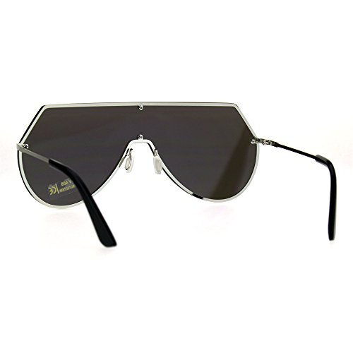 Shield Frame Sunglasses Rims Behind Lens Flat Top Angled - Blue Purple Mirror