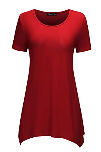 Acloth Women's Casual Short/Long Sleeve Floral Print Irregular Hem Asymmetrical Crewneck T-Shirt Tunic Tops Long Blouses