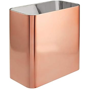 mDesign Rectangular Metal Small Trash Can Wastebasket, Garbage Container Bin - for Bathrooms, Powder Rooms, Kitchens, Home Offices - Solid Stainless Steel - Rose Gold