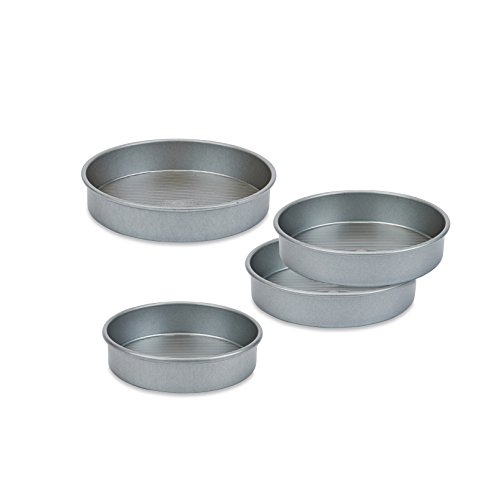 USA PAN Round Cake Pan Set of 4 (1 8" Round Cake Pan, 2 9" Round Cake Pans, 1 10" Round Cake Pan)
