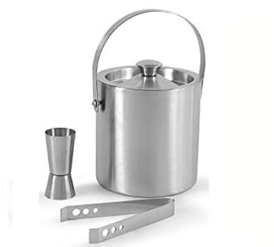 King International Double Walled Stainless Steel Insulated Ice Bucket With Lid and Ice Tong and peg measure [1.75 Liter] | Keeps Ice Cold For 6 h with Handle | Great bar tools For home bar accessories, mini bar, Wine