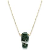 Gem O World Natural Moss Agate Geometric Coffin Pendant Necklace for Women | Gold Plated Hypoallergenic Abundance Crystal Jewelry | Heart Chakra Nature Stone Gift 16"+2" (Moss Agate)