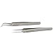 FEITA Precision Eyelash Extension Tweezers Set - Professional Straight & Curved Pointed Very Fine Tip Tweezers for Lash Extensions - Silver - 2Pcs