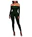 Uotige Women's Sexy Long Sleeve Off Shoulder Drawstring Bodycon Jumpsuits Rompers (S, G069-Green)
