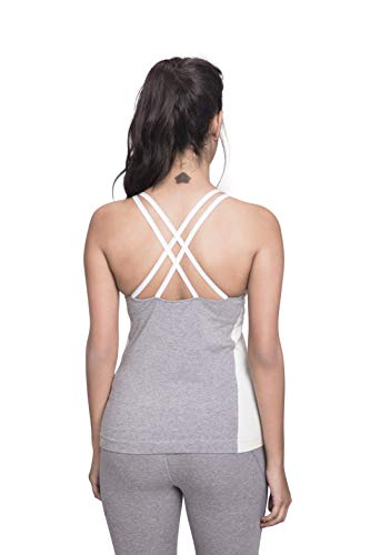 Satva Premium Organic Cotton Open Back Strappy Tank Top Camisole with Built in Shelf Bra for Yoga Workout Running Sports Training Cycling Arhat Fitted Cami, Heather Gray& Mint, X-Small