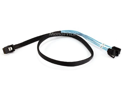 0.75m 30AWG Internal Mini SAS 36pin (SFF-8087) Male w/ Latch to SATA 7pin Female (x4) Forward Breakout Cable - Black