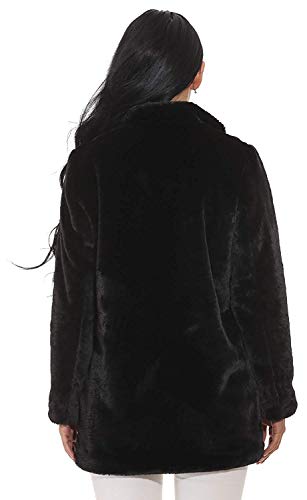 Women Faux Fur Coat Jackets Outerwear Long Sleeve with Pockets Winter Soft Thick Black