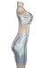 Velius Women's Metallic Shiny Off Shoulder Crop Top + Mini Dress Two Piece Outfit Set (Small, Silver)
