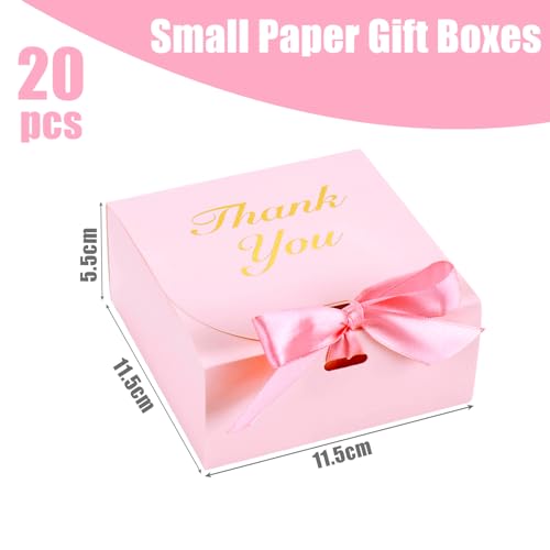 HAKACC 20PCS Small Gift Boxes, Party Favour Box with Bow Ribbon Thank You Gift Box Mini Candy Treat Box for Birthday Wedding Party Holiday Pink
