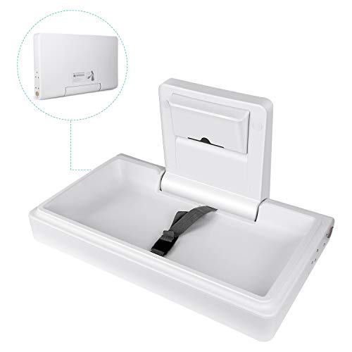 TUSY Wall-Mounted Baby Changing Station Horizontal Fold-Down Diaper Change Table with Safety Straps for Commercial Bathrooms and Home Supports up to 220 Lbs (White Granite)