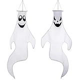 hatatit 2 Pack Halloween Ghost Windsocks Flag