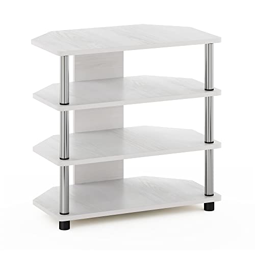 Furinno Econ 4 Tier TV Stand for TVs up to 25 Inches, Easy Assembly, Wood, Oak White, Engineered Wood, 37 x 59 x 60.3 cm