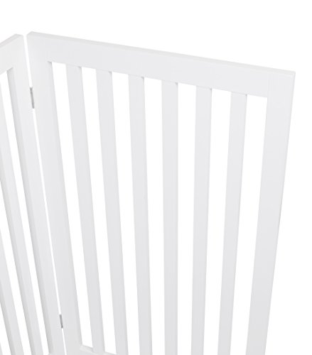 INTERNET'S BEST Dog Gate Indoor Freestanding Pet Barrier, Folding Wood Dog Fence, Extra Wide Doorway Puppy Gate, Indoor Animal Privacy Panel, Wooden Cat Fence - 4 Panel - 36", White