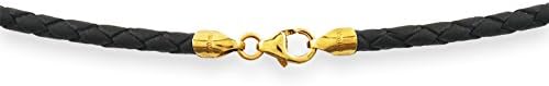 2mm Black Braided Leather Cord with 14k Gold Filled Clasp 14"
