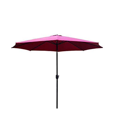 Peach Tree Sunbrella 10FT Aluminum Outdoor Patio Umbrella Pole Market Table Beach 8 Sturdy Ribs Camping Garden Parasol with Push Button Tilt Crank Lift Mechanism, Burgundy