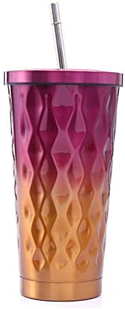 Coffee Carafe Thermos 500ML Gradient Coffee Cup Portable Outdoor Sports Straw Cup Super Strong Heat Retention Cold Retention Stainless Steel,Rose