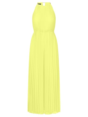 APART Fashion Damen Plissee-Overall, Chiffon-Neckholder-Overall, weites Bein, elastischer Bund, Kettenriemen-Detail, Abendparty-Outfit, stilvolles Hochzeitsgastkleid