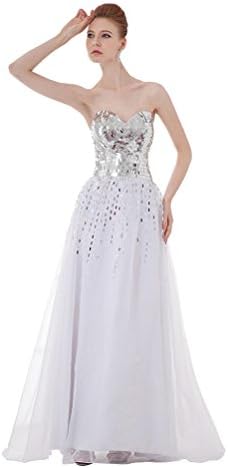 DBBRIDL White Sequin Empire Bridesmaid Weeding Dress with Neckline