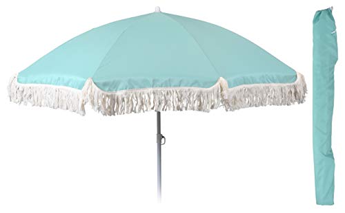 Meinposten Sonnenschirm UV-Schutz 30+ Strandschirm mit Fransen Balkonschirm Schirm Ø 155 cm TÜRKIS – Bild 4