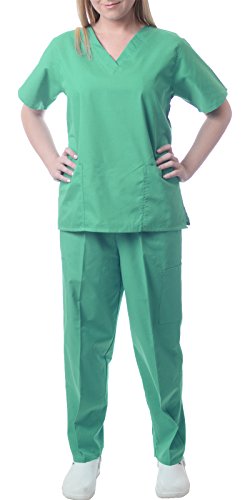 Sherly Uniforms Womens Medical Scrub Set V-neck Top and 4 Pocket Pant