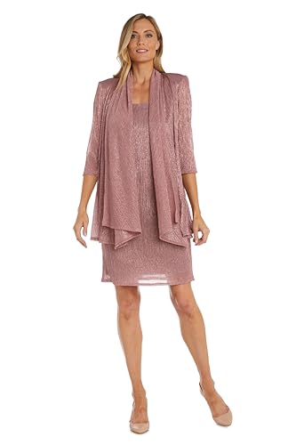 R&M Richards Women’s Metallic Sleeveless Jacket Dress, Rose