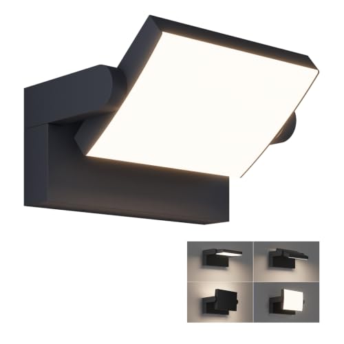 Klighten LED Wall Light Outdoor Indoor 24 W IP65, Adjustable Wall Lamp Modern Aluminium Wall Lamps for Hallway Balconies Gardens, 1500 Lumens, Black, Natural White 4000 K