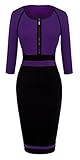 Homeyee® Women's Vintage Colorblock Career Bodycon Dress B235 (M, Purple)