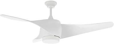 CP 99132 - Ventilador de techo con luz LED, 3 palas de diseño curvo, 132 cm de diámetro, temporizador de hasta 8 horas, 3 velocidades de ventilación, 70 W, color blanco