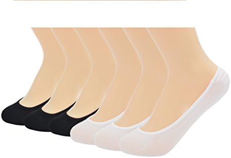 Keewen Women's No-Show Cut&amp;Sew Liner Soft Microfiber Nylon, Gel Tap, Asst.Colors,in 3 Sizes(6pair/pack) (4-7, Black/White)