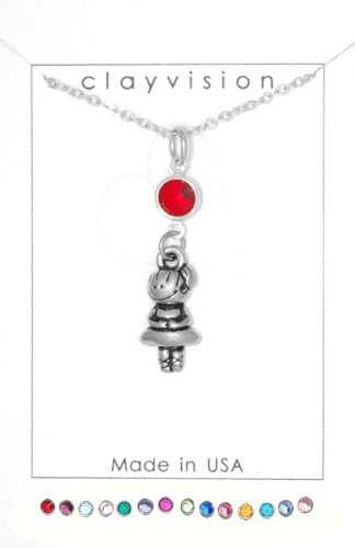 Clayvision Ballerina/Dancer Charm Necklace w/ Ruby Colored Crystal July
