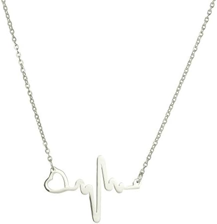Jeanish Stainless Steel Heartbeat Necklace Heart Electrocardiogram EKG Nursing Gift JEW170804 Silvery