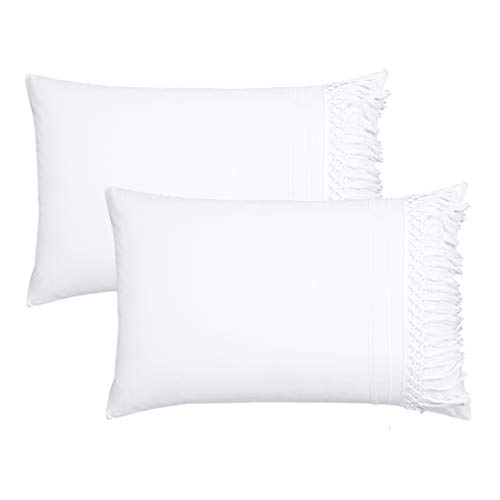 YINFUNG Tassel Pillow Shams Boho King Macrame White Pillowcase Fringe Set of 2 Cute Elegant Crochet Tufted Pretty 100% Cotton Romantic 20x36 Large Pillow Cover
