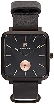 Washington Square’s All-Black Greenwich Slim - 38mm Classic Square Watch - Japanese Quartz Movement - Genuine Italian Leather Strap